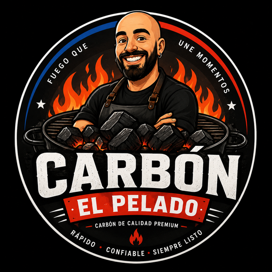Logo Carbón El Pelado, carbón de calidad premium, fuego que une momentos